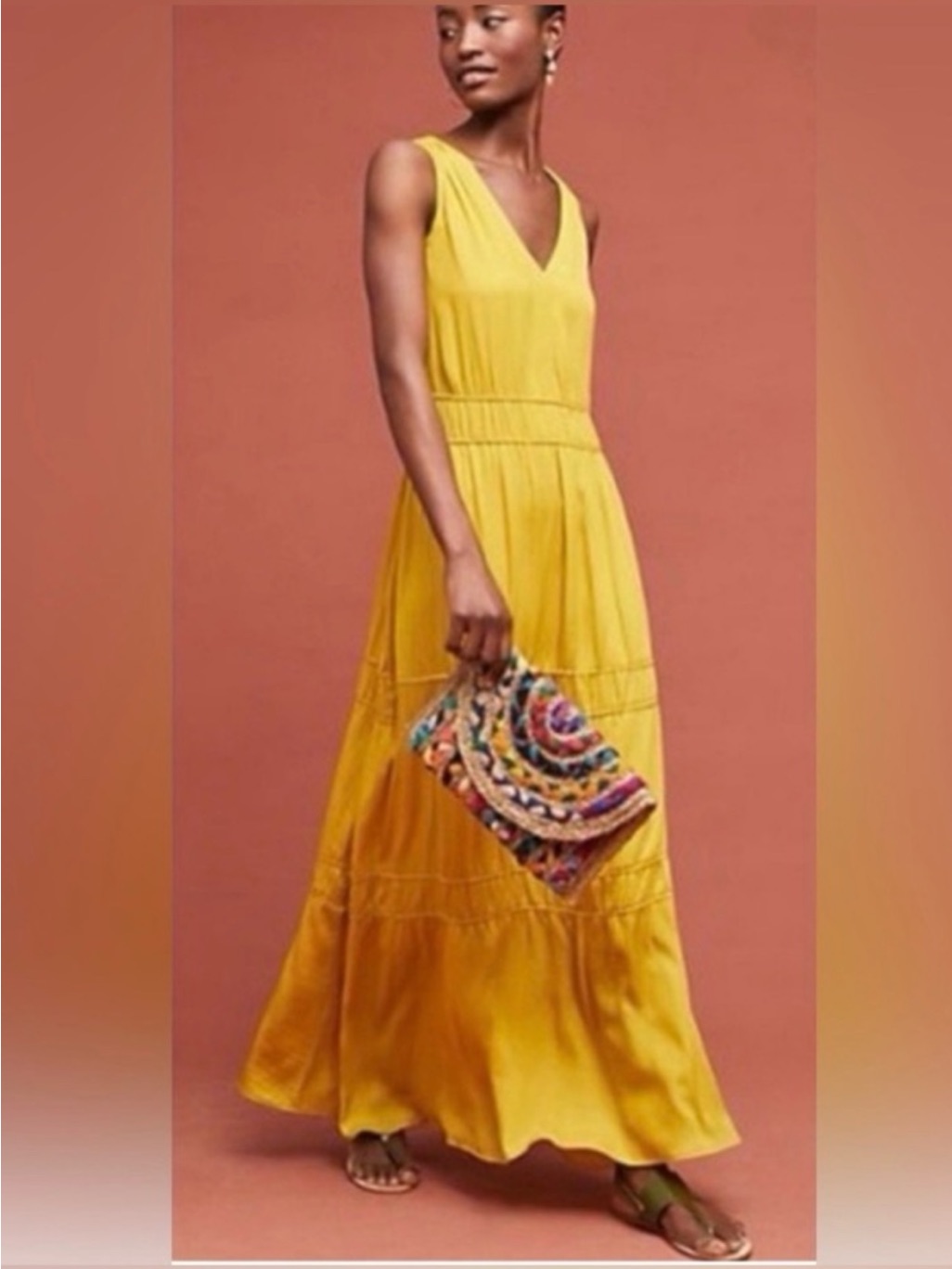 Dolan Left Coast Collection Mustard Yellow Tiered Maxi Dress Small Boho Small